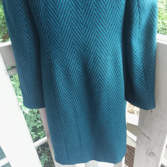 Wool Chevron Longline Trench Duster Blazer Jacket Women Blue Valerie Stevens 8 - Picture 8 of 11